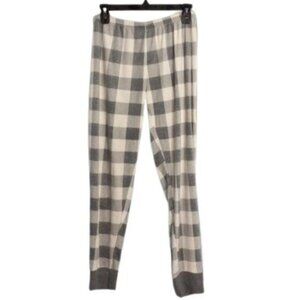 Love M Pajama Bottoms Pants Cozy Elastic Waistband Warm Lounge Gray White Plaid